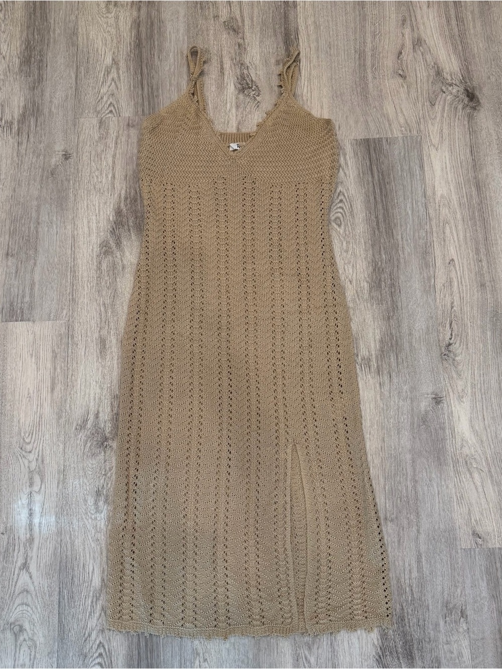 Madden NYC Crochet Knit Midi Dress Neutral Tan Medium - Picture 2 of 3